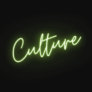 Green glowing word 'Culture' on a black background
